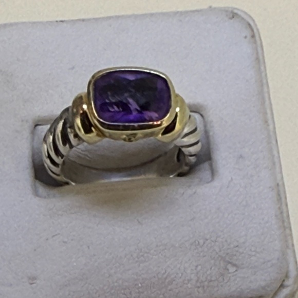 David Yurman 14K Yellow Gold & Sterling Silver Amethyst Noblesse Cable Ring Sz 6 - Picture 4 of 16
